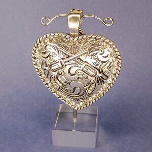Pendant & Scarf Clip Southwestern Heart Chunky Silver Tone Metal